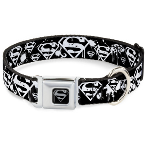 Buckle-Down ошейник нейлоновый с металлической застежкой Супермен лого чёрный, 28-43 см
