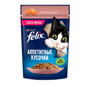 Felix консервы для кошек, кусочки в желе, лосось, 75 г
