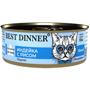 Best Dinner Vet Profi консервы для кошек с заболеваниями почек, Renal, индейка с рисом, 100 г