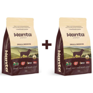 Hanta Premium сухой корм для собак мелких и средних пород, говядина с рисом, 7,5 кг х 2 шт