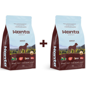 Hanta Premium сухой корм для собак средних и крупных пород, говядина с рисом, 3 кг х 2 шт