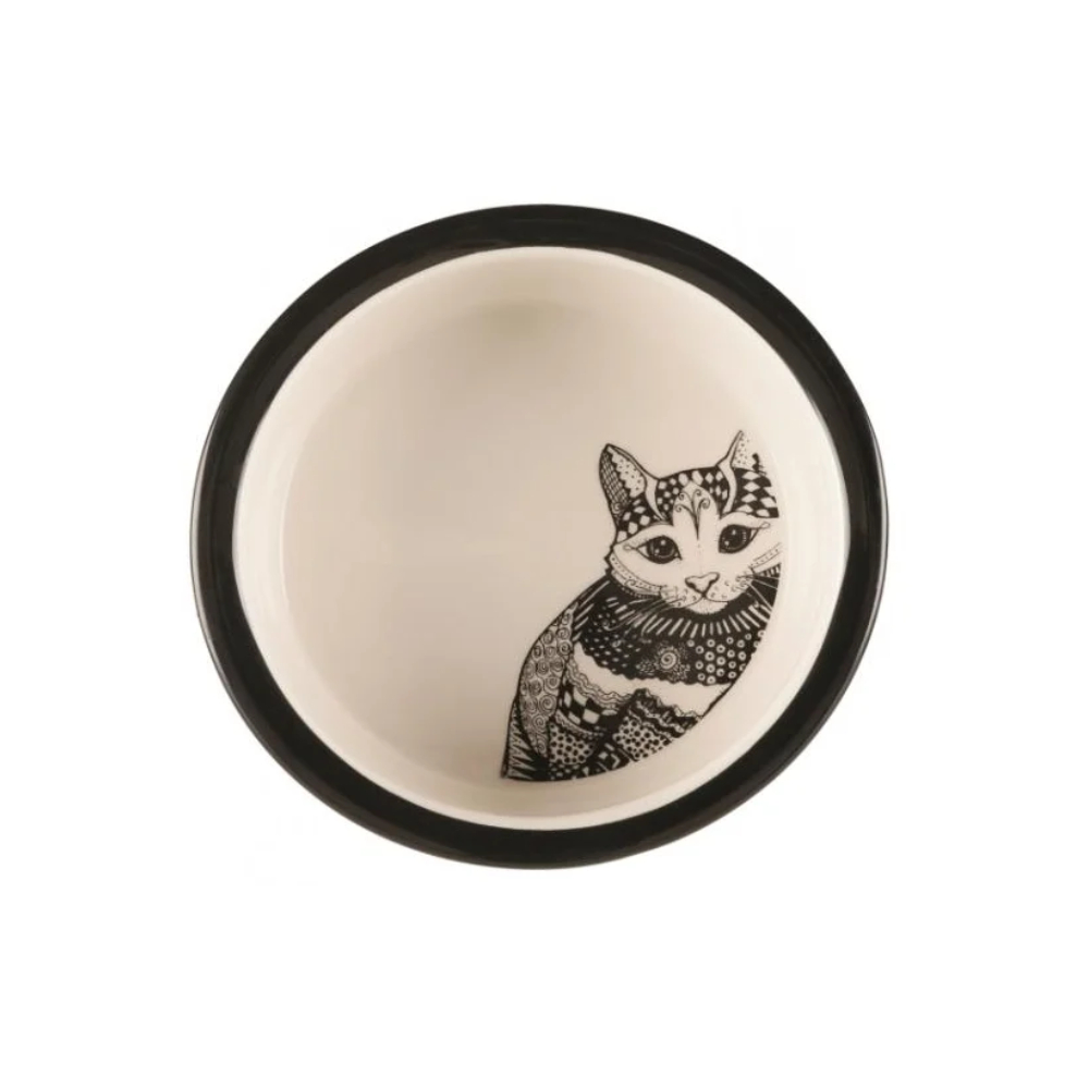 Trixie миска керамическая для кошек белый черный 300 мл<