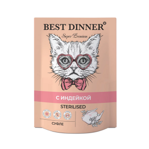 Best Dinner Мясные деликатесы консервы для стерилизованных кошек, суфле индейка, пауч, 85 г