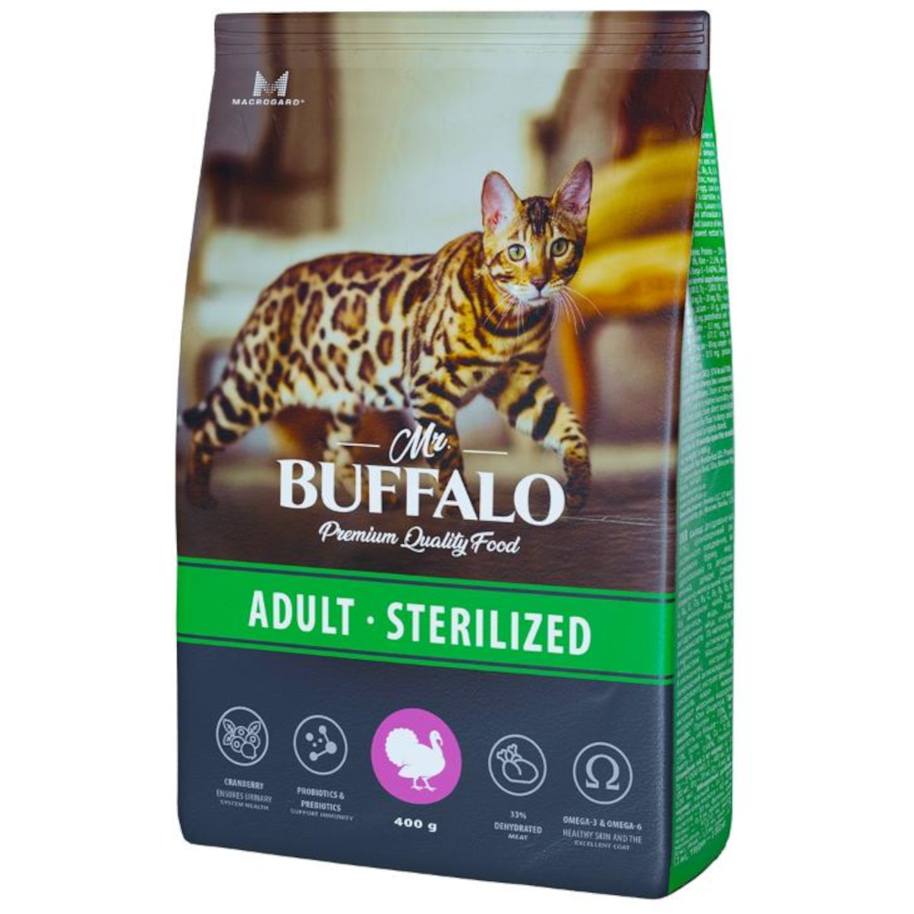 Mr.Buffalo сухой корм для взрослых стерилизованных и кастрированных кошек, индейка, 400 г<
