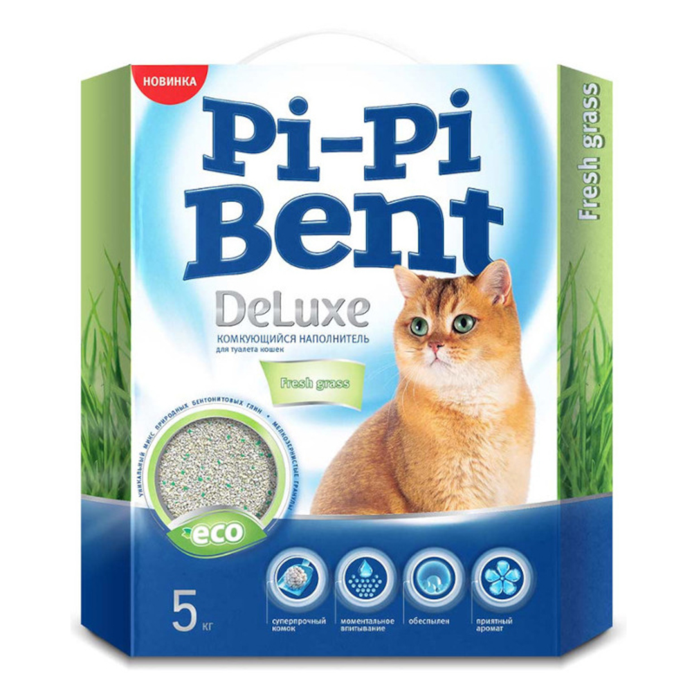 Наполнитель Pi-Pi Bent Delux Fresh Grass, комкующийся, 5 кг<