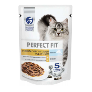Perfect Fit консервы для кошек с чувствительным пищеварением, лосось, 75 г