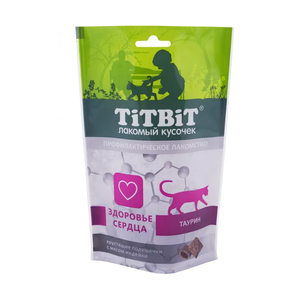 TitBit лакомство для кошек, Хрустящие подушечки с мясом индейки, для здоровья сердца, 60 г<