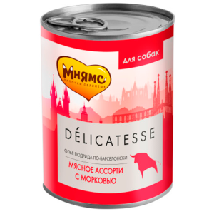Мнямс Delicatesse консервы для собак Олья Подрида по-барселонски, паштет мясное ассорти с морковью, 400 г