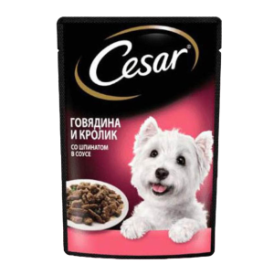 Cesar консервы для собак, говядина с кроликом и шпинатом, 85 г