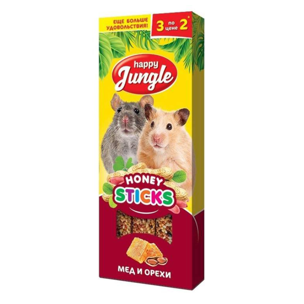 Happy Jungle палочки для мелких грызунов 3 шт, мед с орехами <