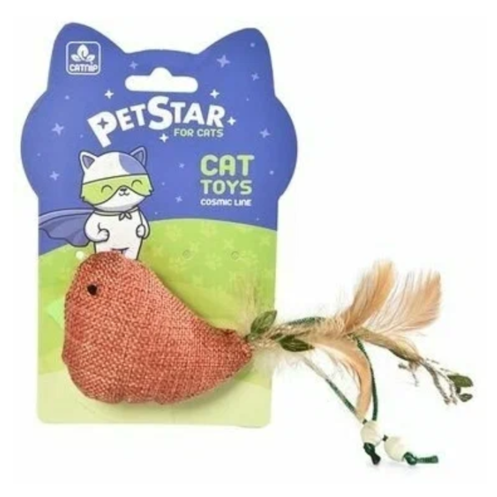 Pet Star Игрушка для кошек "Птичка", текстиль с мятой и перьями<