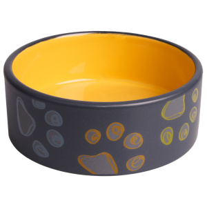 Mr.Kranch миска керамическая для собак, черная с желтым, 420 мл