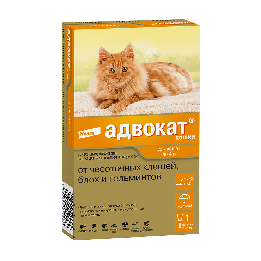 Advocate комбинированное антипаразитарное средство для кошек до 4 кг, 1 пипетка<