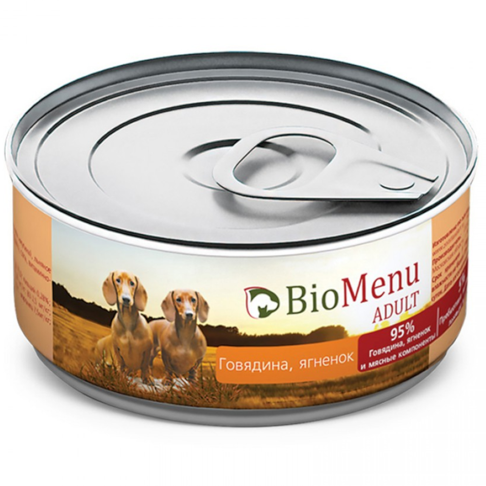 BioMenu консервы для взрослых собак всех пород, говядина с ягненком, 100 г<
