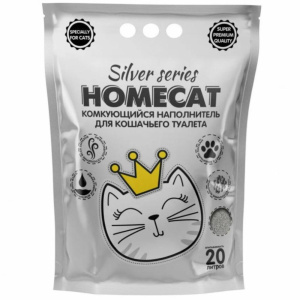 Наполнитель Homecat Silver Series, комкующийся, бентонитовый, 20 л