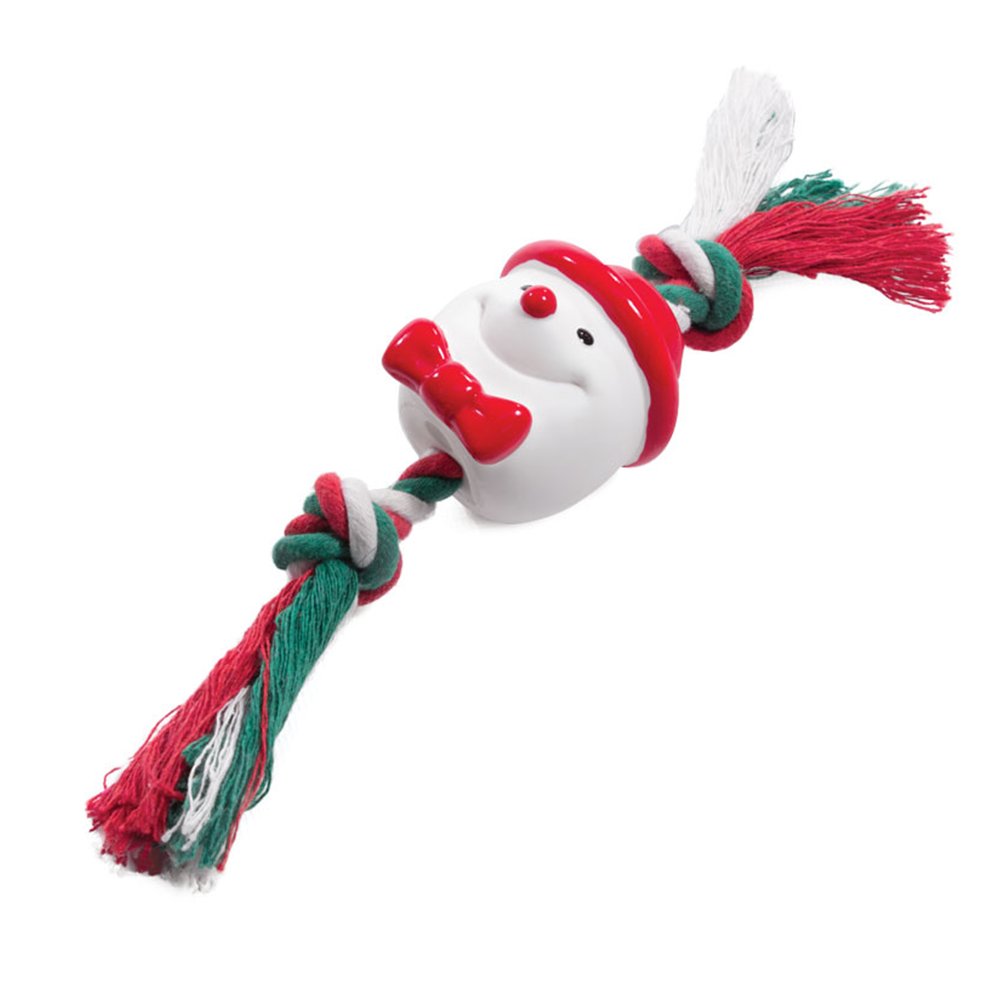 Triol New Year Игрушка для собак "Снеговик с веревкой", винил,  22 см<