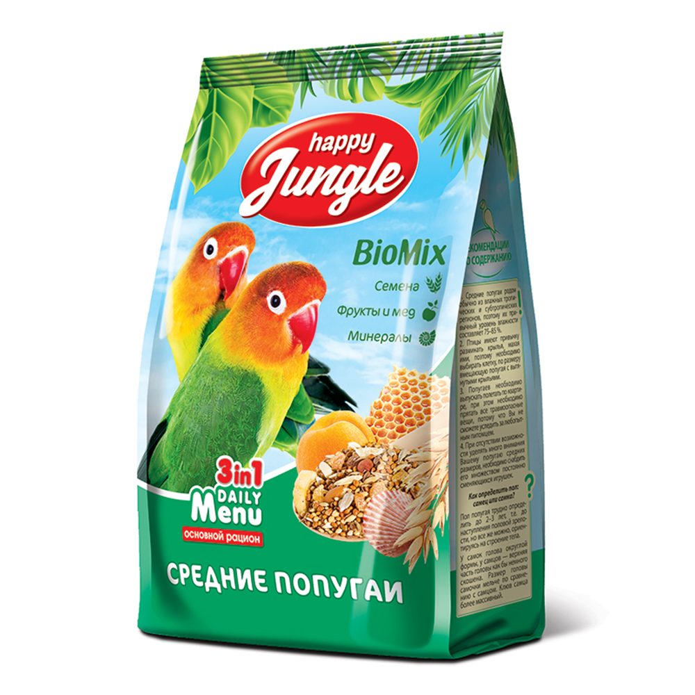 Happy Jungle Корм для средних попугаев, 500 г<