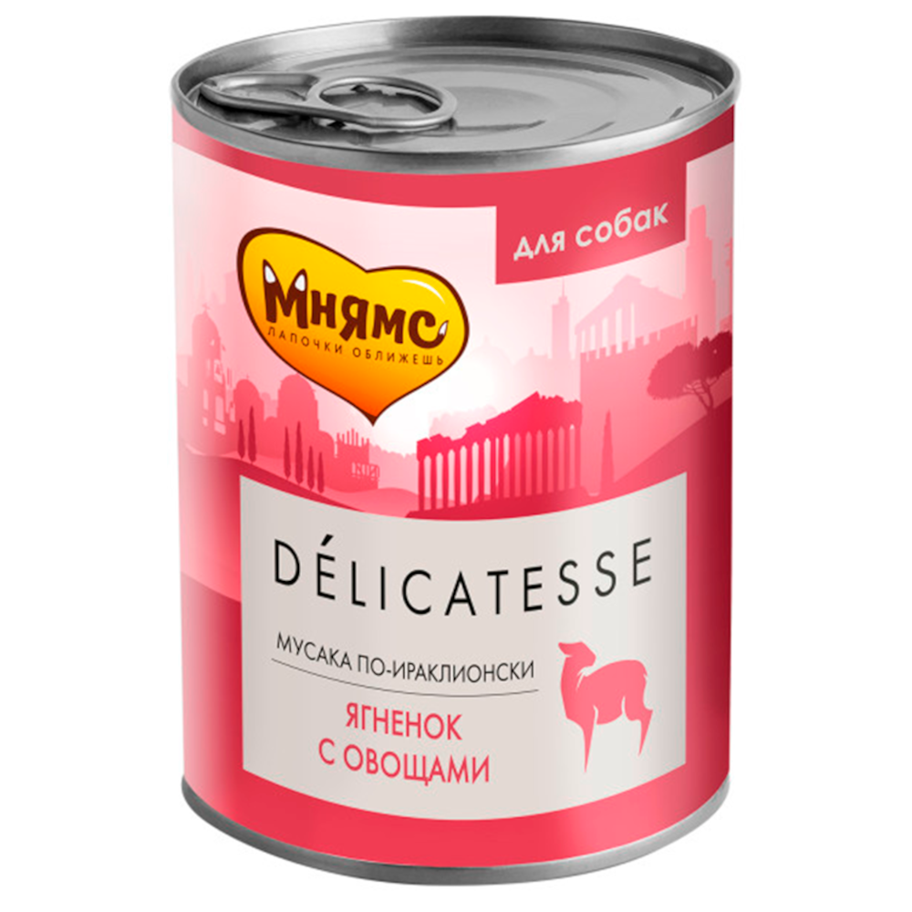 Мнямс Delicatesse консервы для собак, Мусака по-ираклионски, паштет из ягненка с овощами, 400 г<