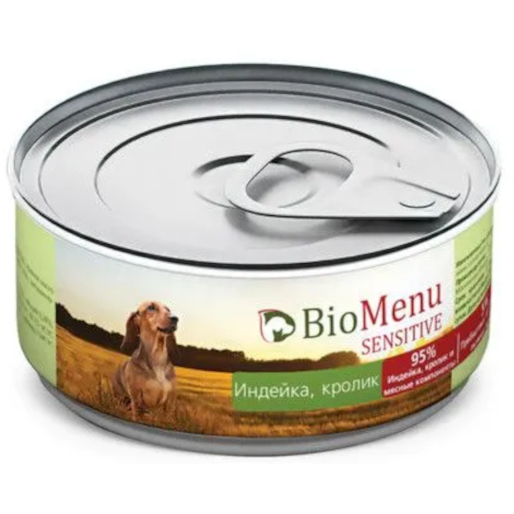 BioMenu гипоаллергенные консервы для собак всех пород, индейка с кроликом, Sensitive, 100 г<