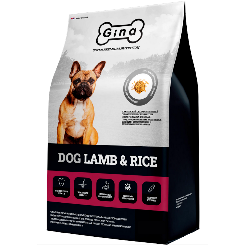 Gina Dog сухой корм для собак всех пород, ягненок с рисом, 1 кг<