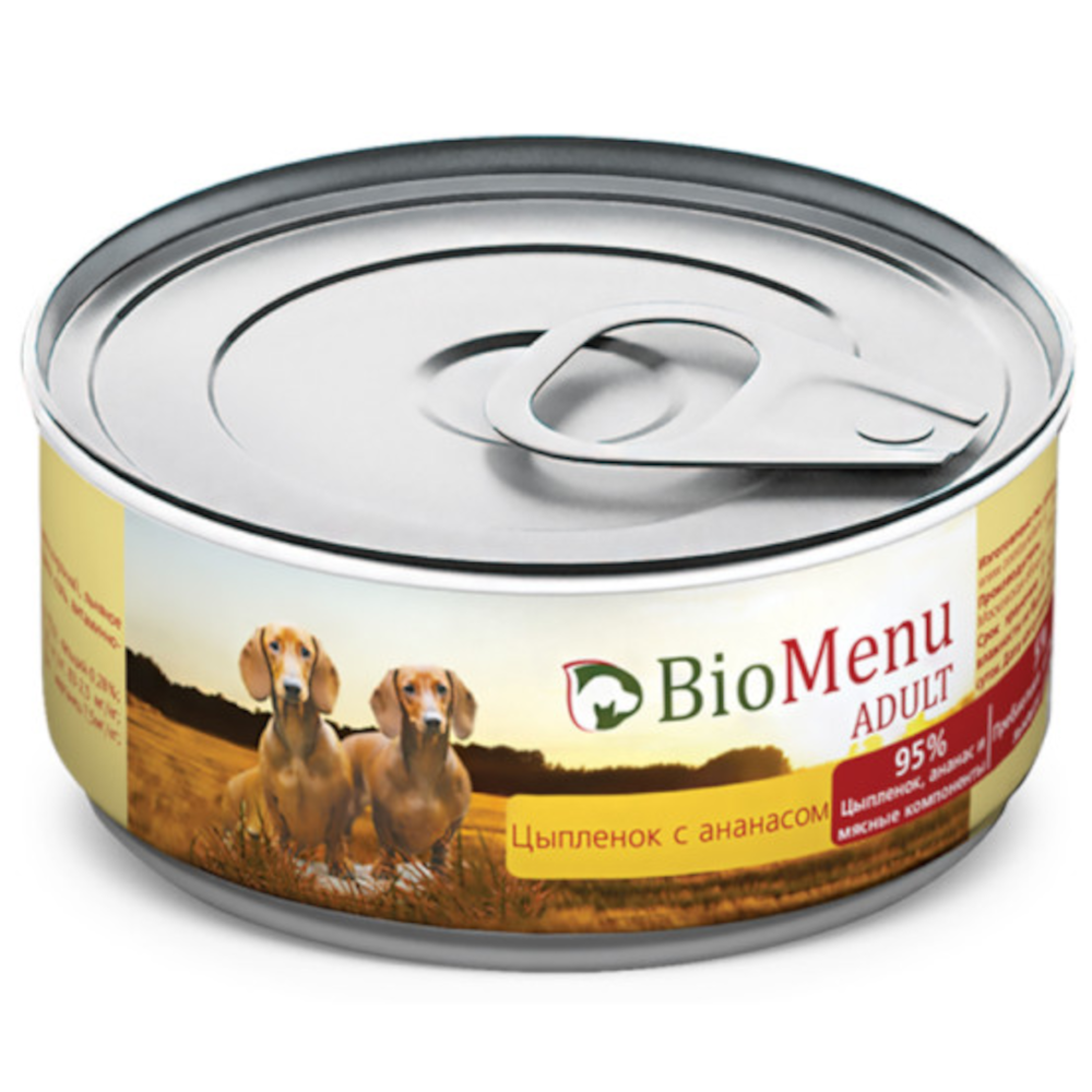 BioMenu консервы для взрослых собак всех пород, цыпленок с ананасом, 100 г<