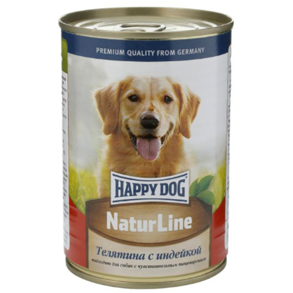 Happy Dog консервы для собак всех пород, телятина и индейка, 410 г<