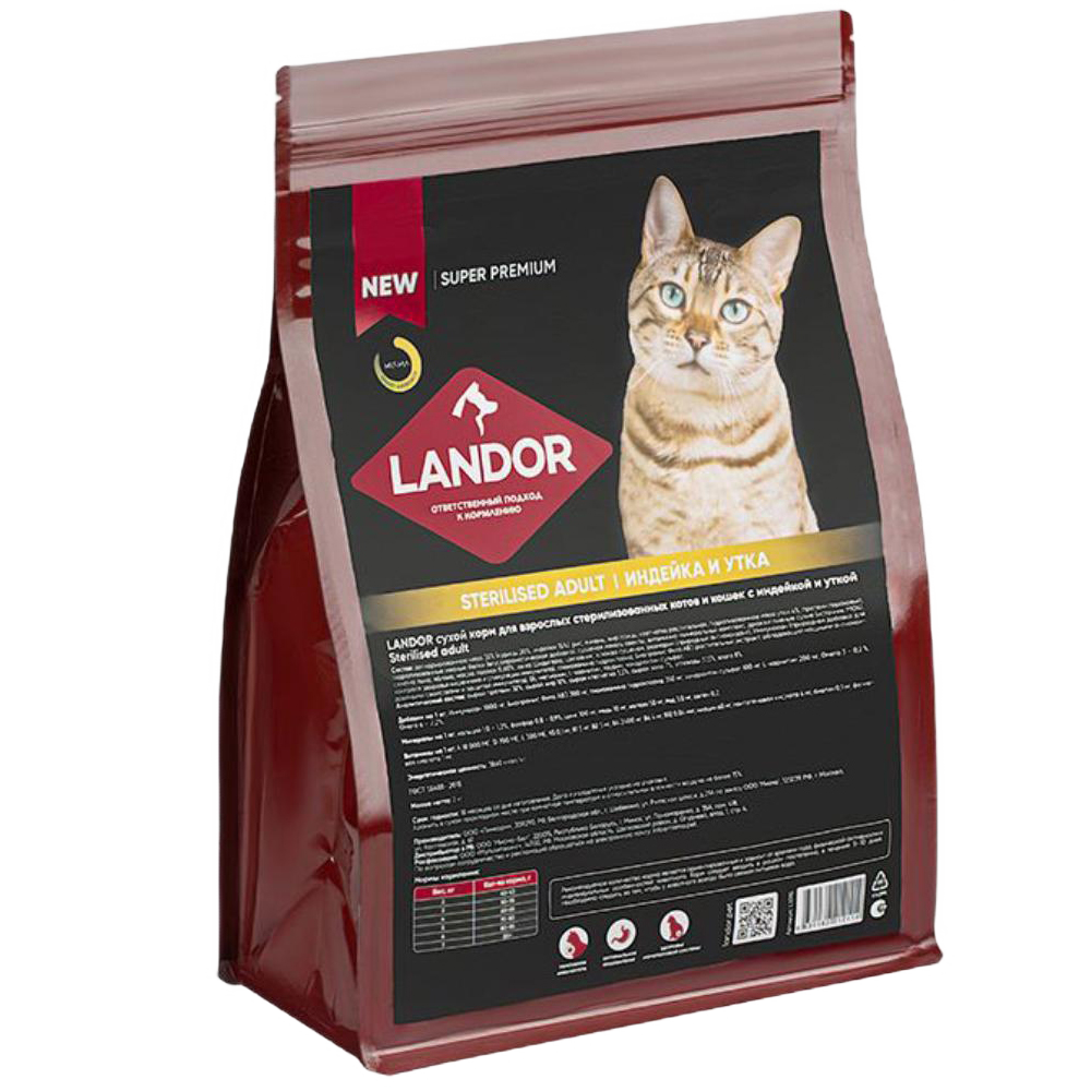 Landor сухой корм для стерилизованных кошек, индейка с уткой, 400 г<