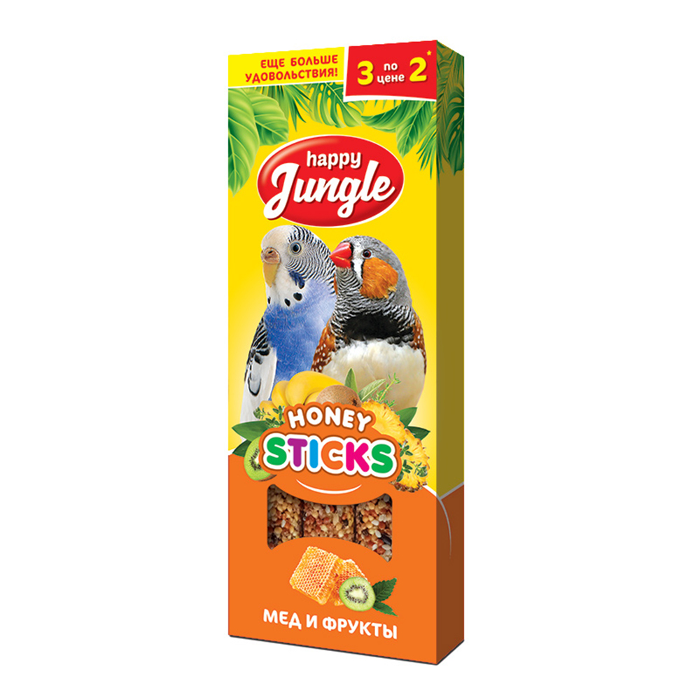 Happy Jungle палочки для птиц, мед с фруктами, 3 шт<
