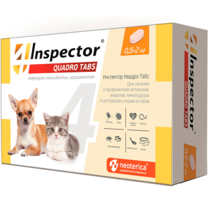 Inspector Quadro Tabs комбинированное антипаразитарное средство, таблетки для кошек и собак 0,5-2 кг, 1 таблетка