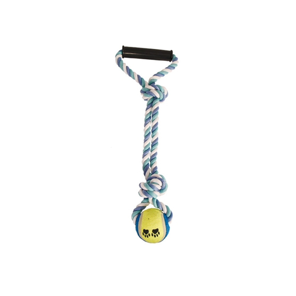 Triol Игрушка для собак "Веревка цветная с ручкой 2 узла, мяч", 43 см<