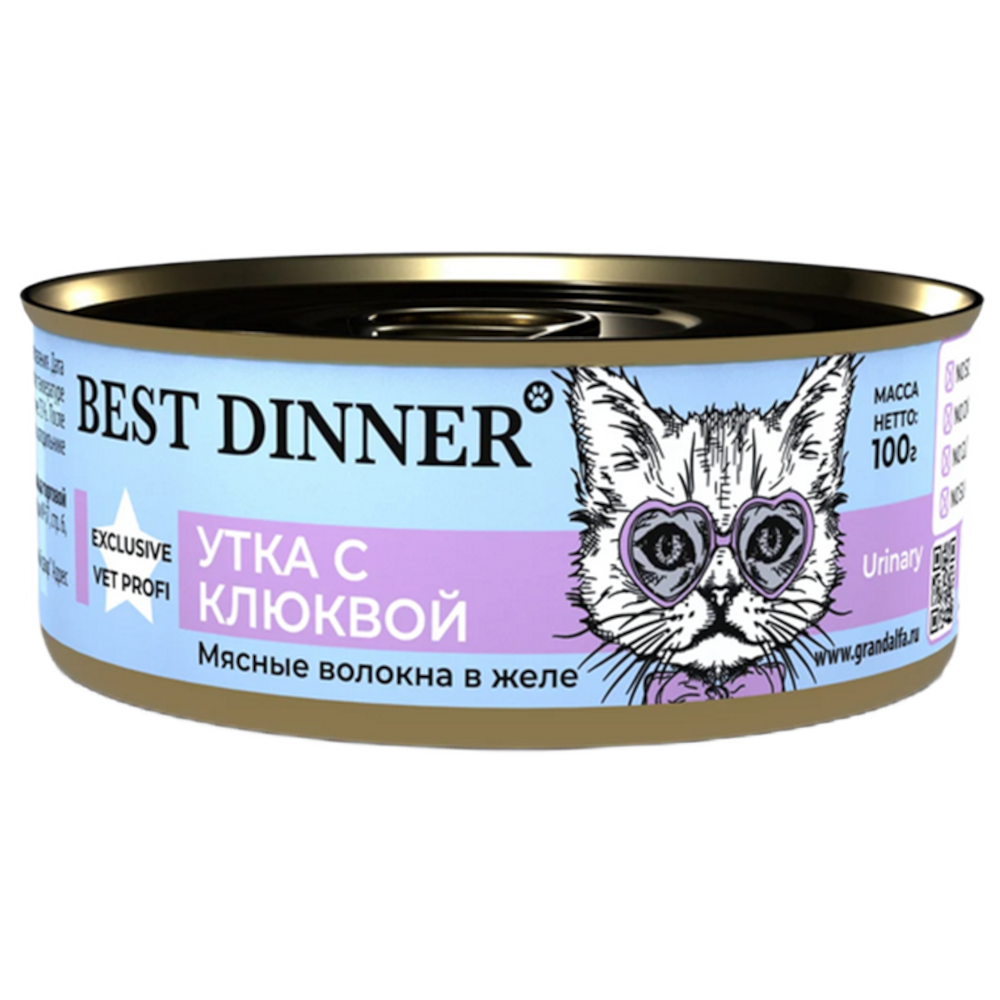 Best Dinner Vet Profi консервы для кастрированных котов и стерилизованных кошек, Urinary, утка с клюквой, 100 г<