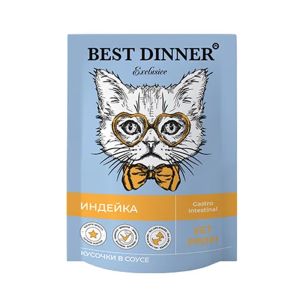 Best Dinner Vet Profi консервы для кошек с чувствительным пищеварением, Gastro Intestinal, кусочки в соусе с индейкой, пауч, 85 г