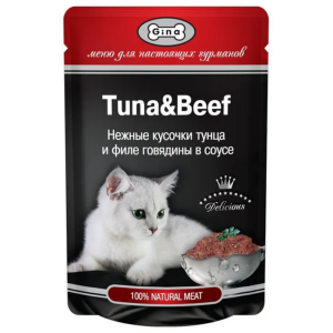 Gina Cat консервы для кошек, тунец с говядиной в соусе, 85 г