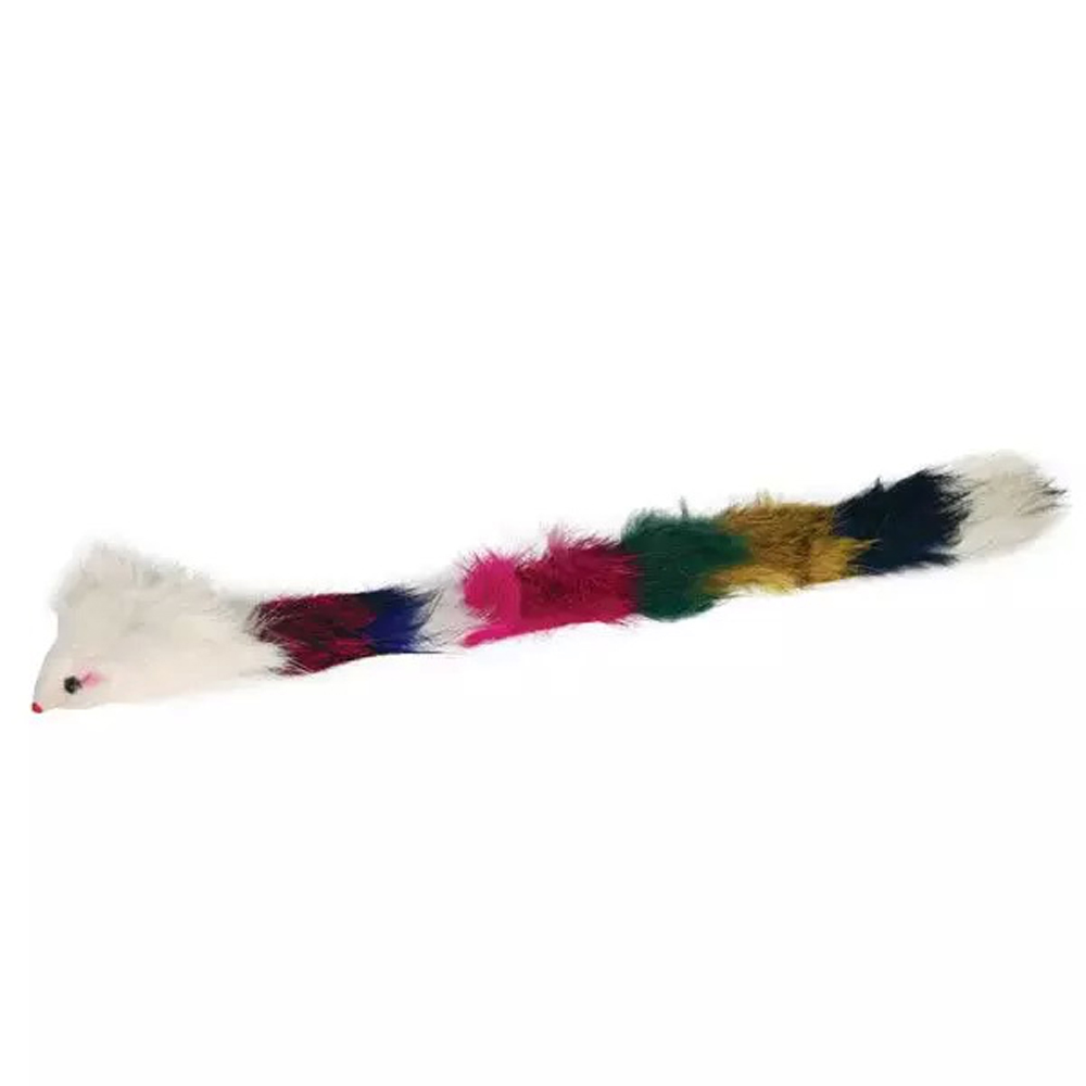 Triol Игрушка для кошек "Мышь погремушка", разноцветная, натуральный мех, 29 см<