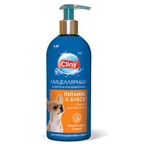 Cliny "Питание и блеск",  шампунь-кондиционер для короткошерстных собак, 300 мл