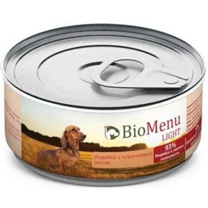 BioMenu Light низкокалорийные консервы для собак с индейкой и коричневым рисом, 100 г