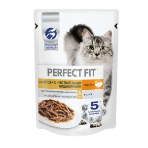 Perfect Fit консервы для кошек, с чувствительным пищеварением, индейка, 75 г