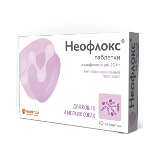 Неофлокс антибактериальный препарат для кошек и собак мини пород, 25 мг, 10 таблеток