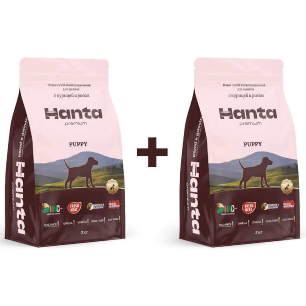 Hanta Premium сухой корм для щенков всех пород, курица, 3 кг х 2 шт<