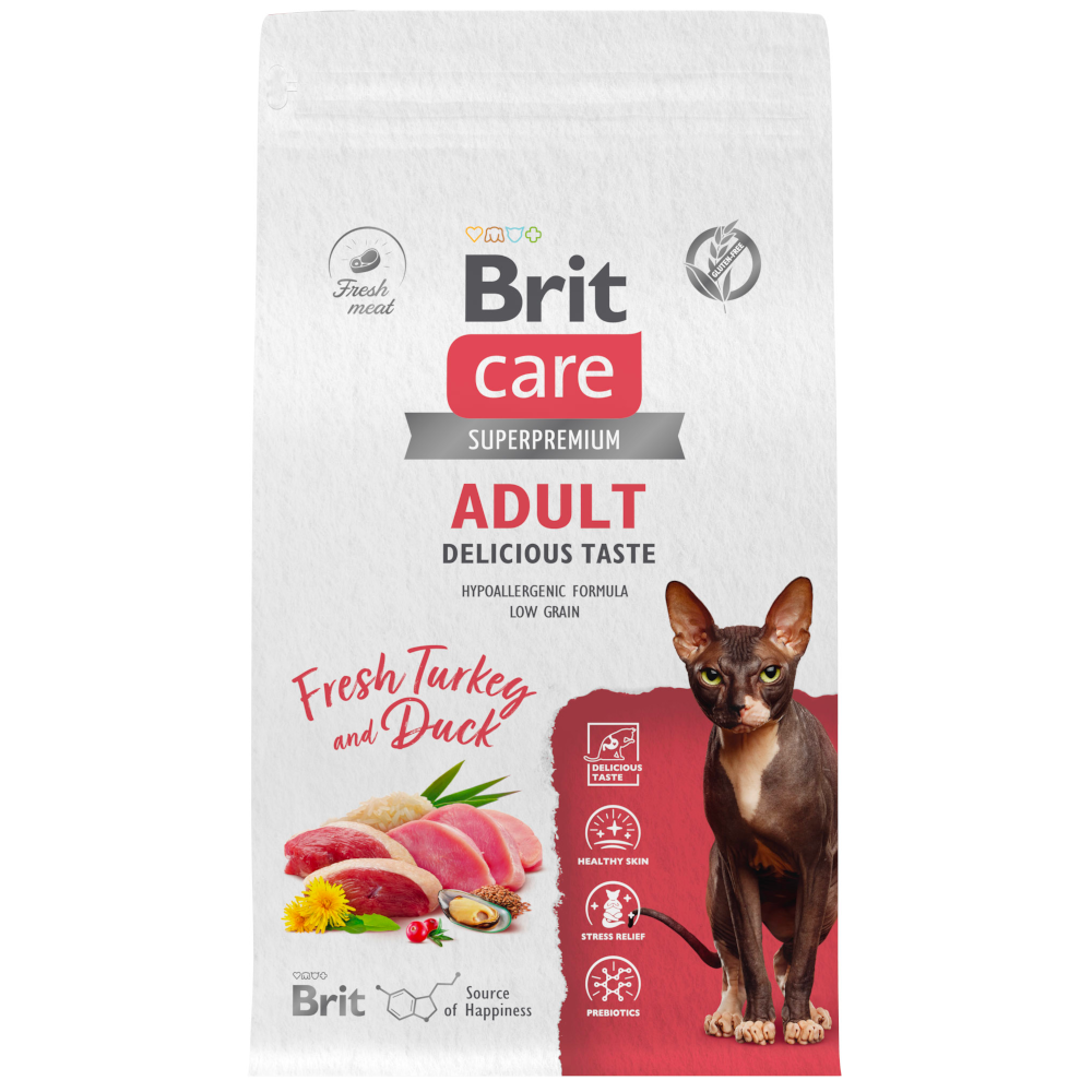 Brit Care сухой корм для привередливых кошек, Превосходный вкус, индейка с уткой, 400 г<