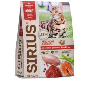 Sirius сухой корм для взрослых кошек, мясной рацион, 400 г