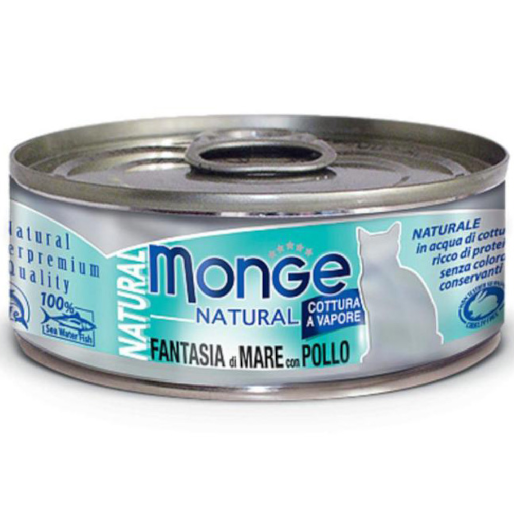 Monge Cat консервы для взрослых кошек, морепродукты с курицей, Natural, 80 г<