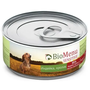 BioMenu гипоаллергенные консервы для собак всех пород, индейка с кроликом, Sensitive, 100 г