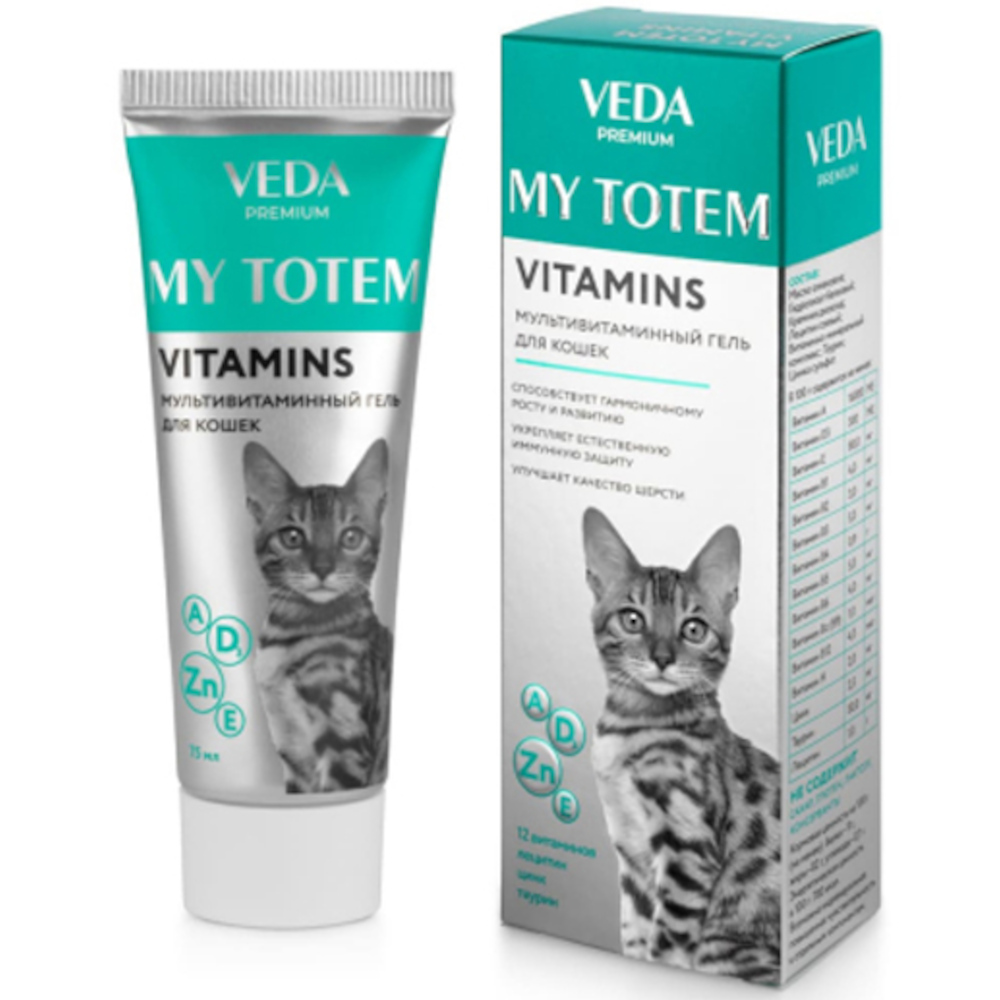 Veda My Totem Vitamins мультивитаминный гель для кошек, 75 мл<