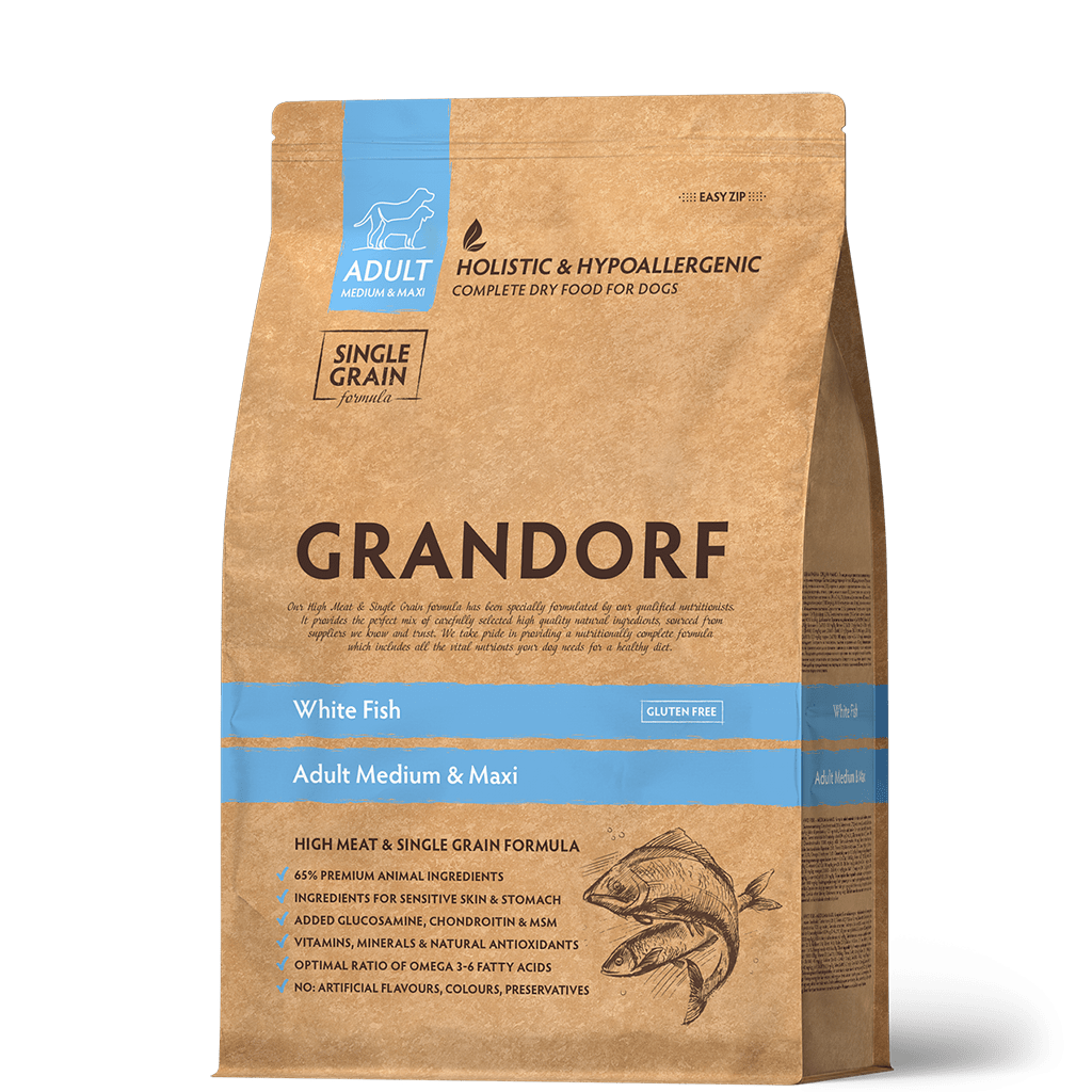 Grandorf сухой корм для собак средних и крупных пород, белая рыба, 1 кг<