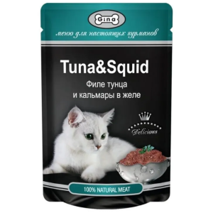 Gina Cat консервы для кошек, тунец и кальмары в желе, 85 г