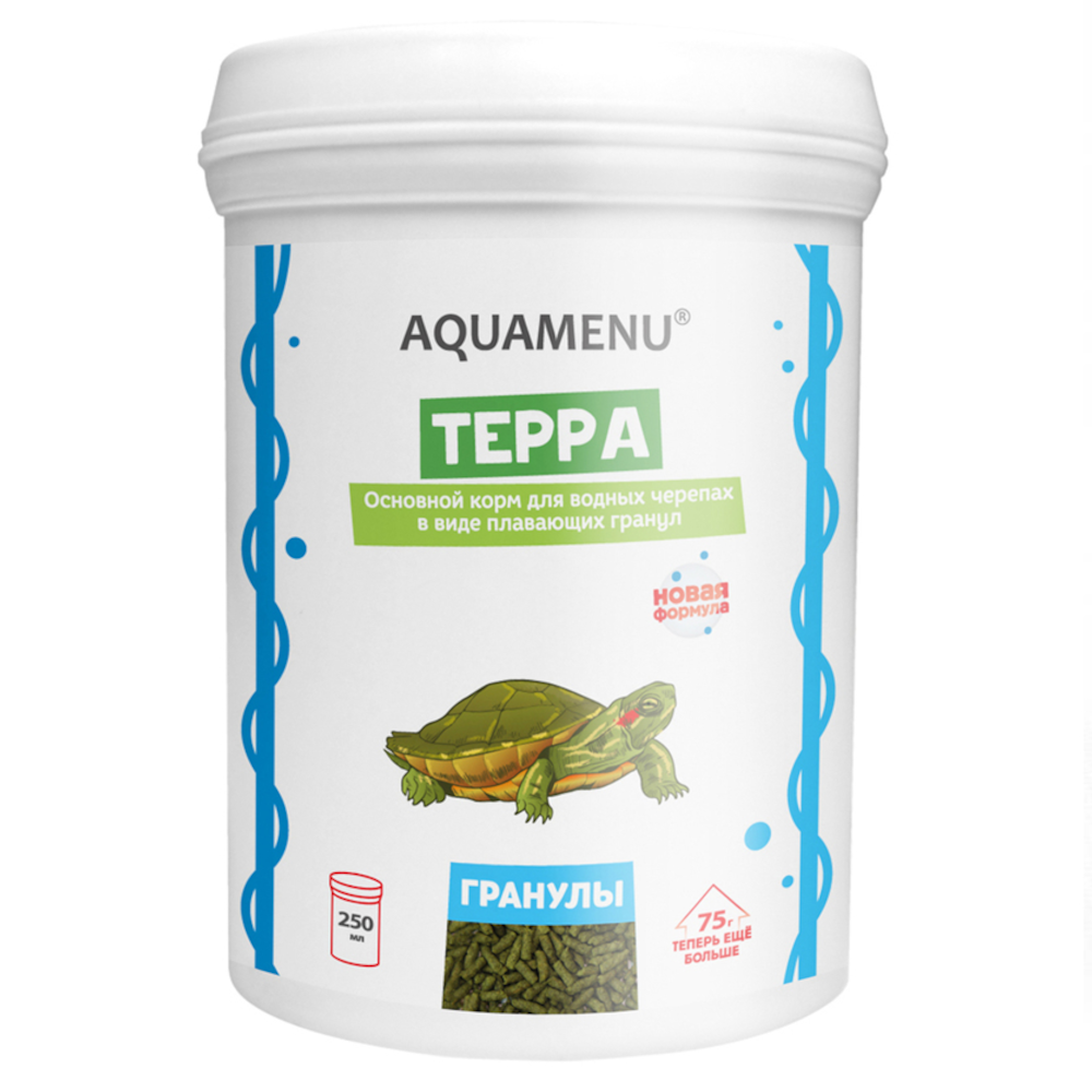 Aquamenu Терра основной гранулированный корм для водных черепах, 250 мл<