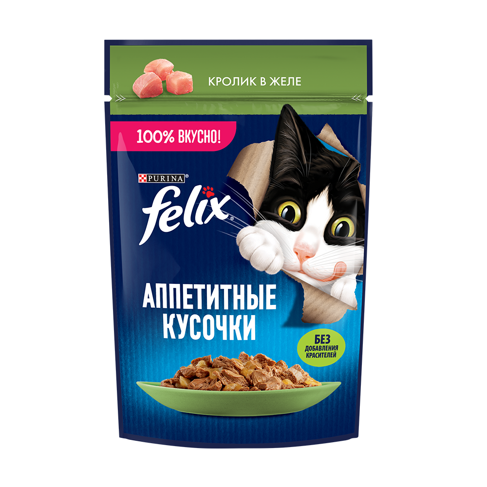 Felix консервы для кошек, кусочки в желе, кролик, 75 г<