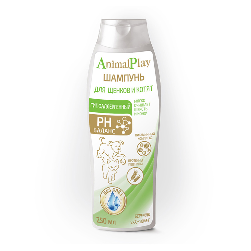 Animal Play Шампунь Гипоаллергенный с протеинами пшеницы и витаминами для щенков и котят, 250 мл<