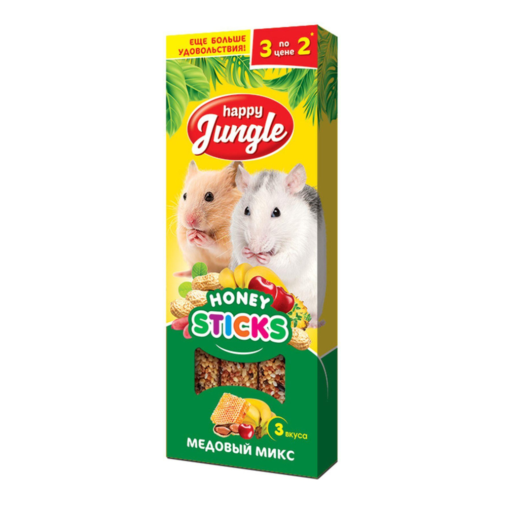 Happy Jungle палочки для мелких грызунов 3 шт, микс "три вкуса" <